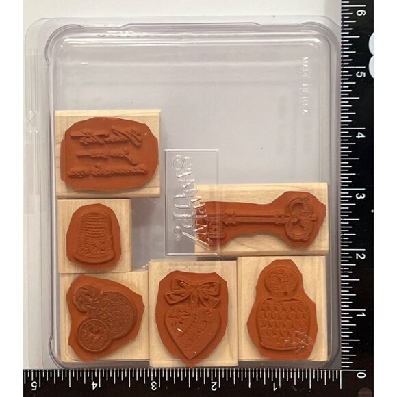 Stampin Up! Antique Collectibles Wood Mounted Rubber Stamp Set Of 6 2000 - Picture 2 of 5